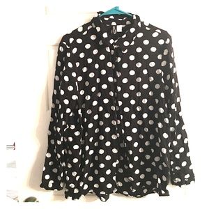 black and white polka dot collared shirt